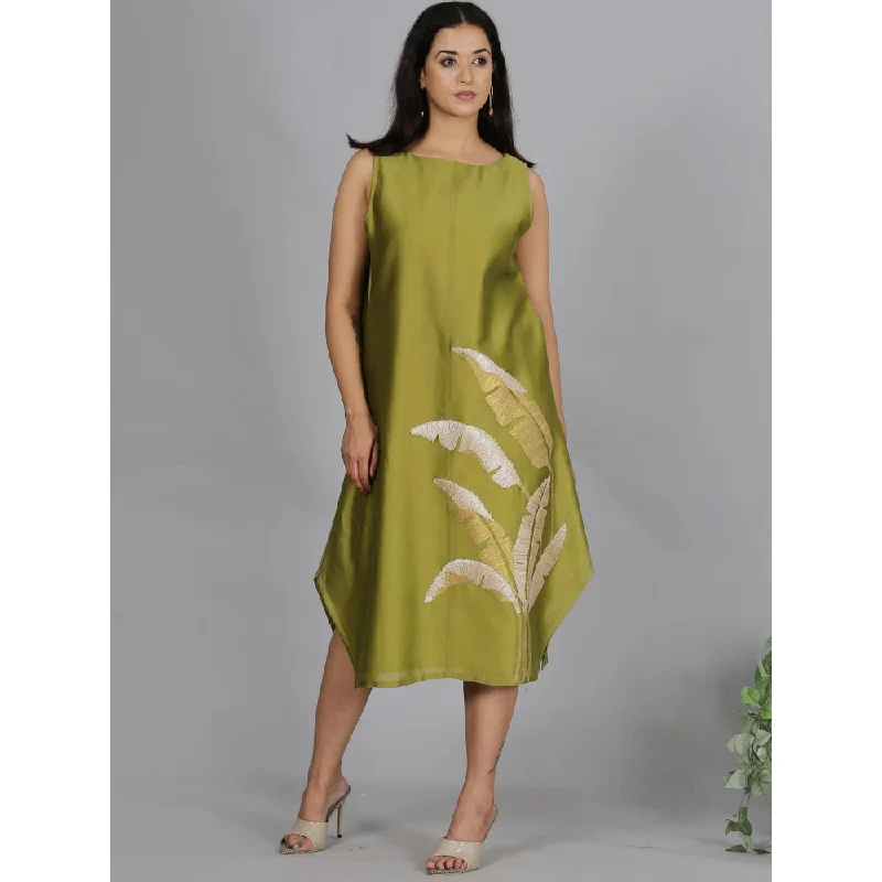 Spring Soul Green Chanderi A-Line Dress with Inner (Set of 2)