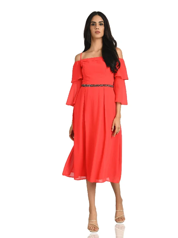 A-line Midi Red Dress