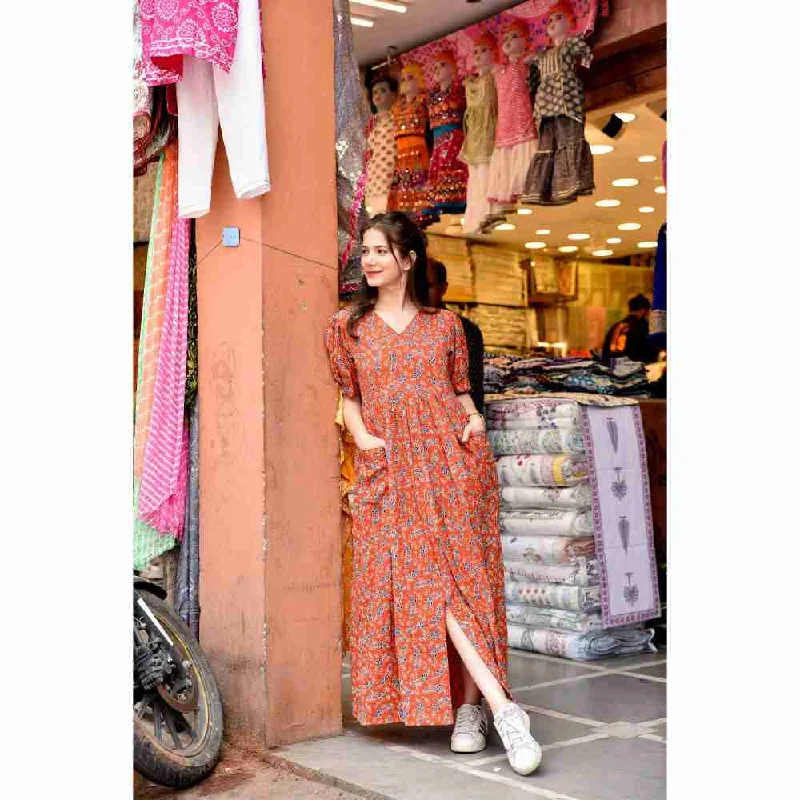 DIMPLE DESIGN STUDIO Orange Ajrakh Cotton Dress