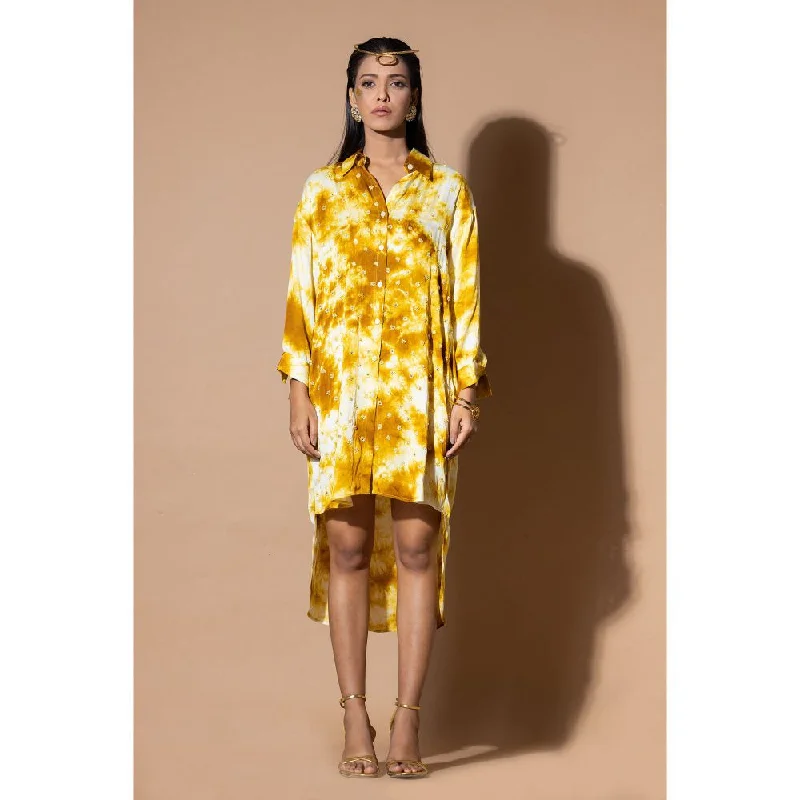 Zeefaa Mustard Magic Hour Tie Dye Dress