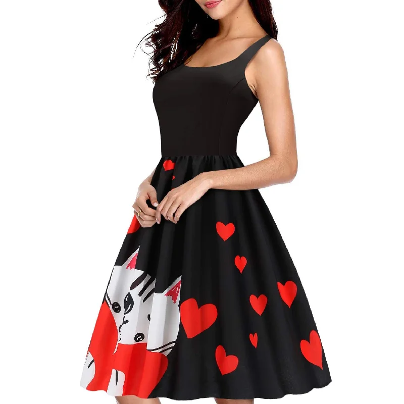 VALENTINE S DAY ELEGANT WOMEN S VEST STITCHING LOVE PRINT LARGE SWING DRESS