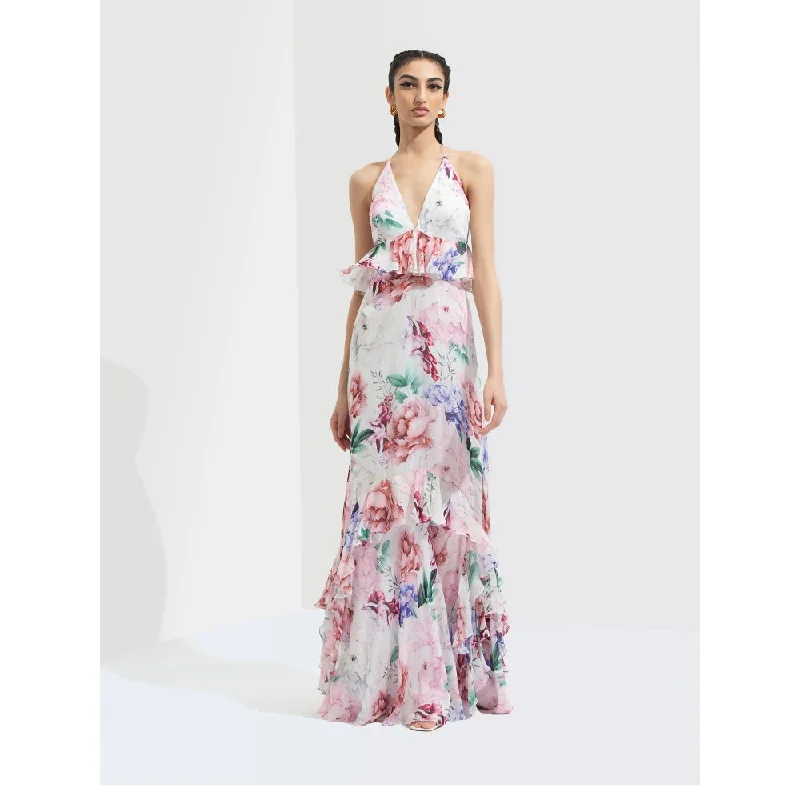 MANDIRA WIRK Iris Printed Long Dress Multi-Color