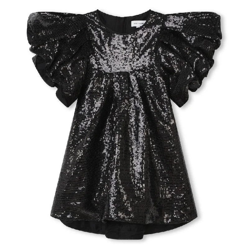 Puff Sleeved Sequinned Flared Dress