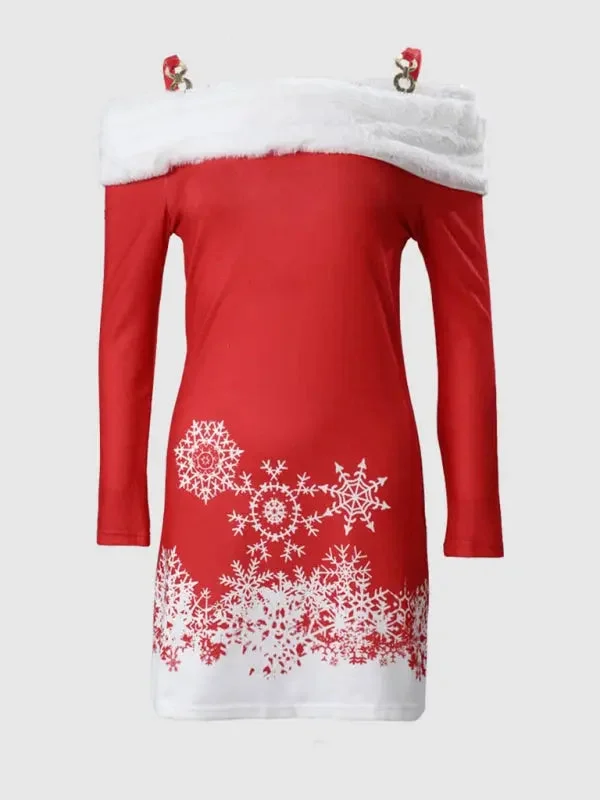 Blue Zone Planet |  Women's new Christmas printed furry flat shoulder suspender dress