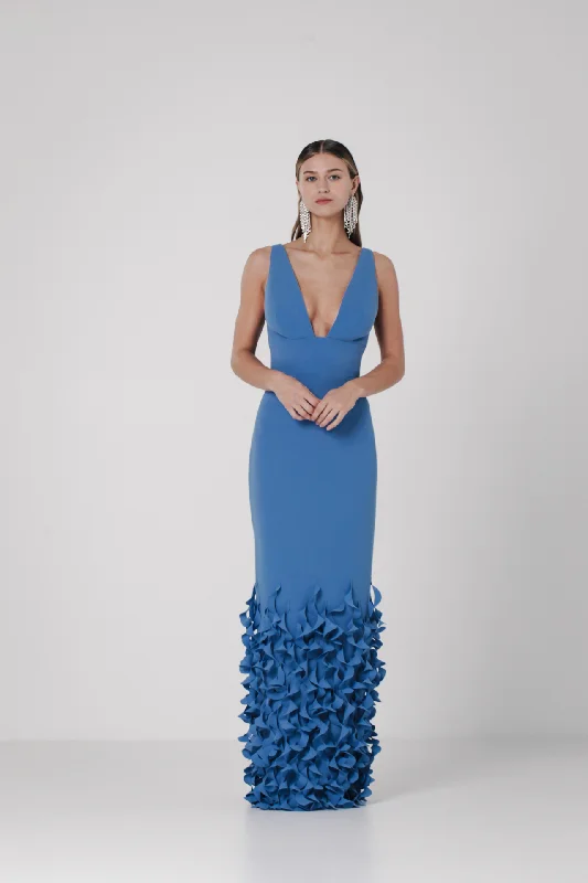 Sleeveless crepe dress with laser cut spirals
