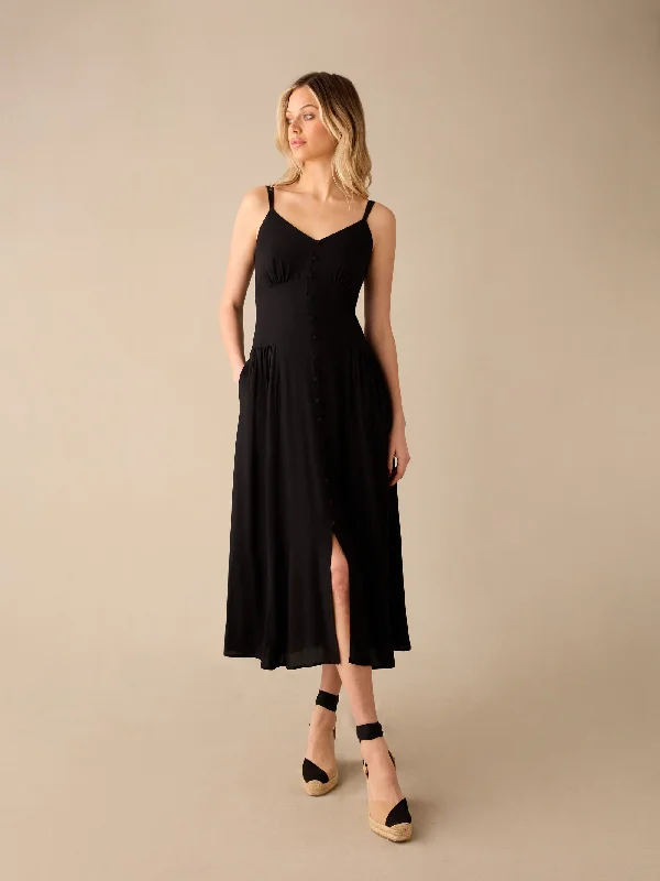Black Strappy Button Through Dress