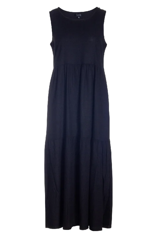 Long Viscose Linen Blend Dress | Black | 6775YY