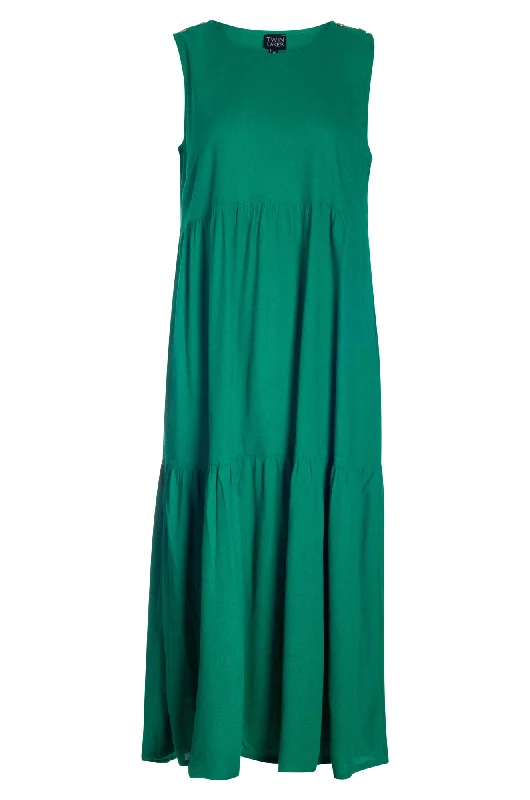 Long Viscose Linen Blend Dress | KELLY GREEN | 6775YY