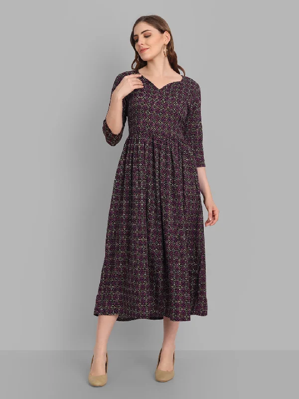 Women's Purple Crepe Printed Dress - Singni