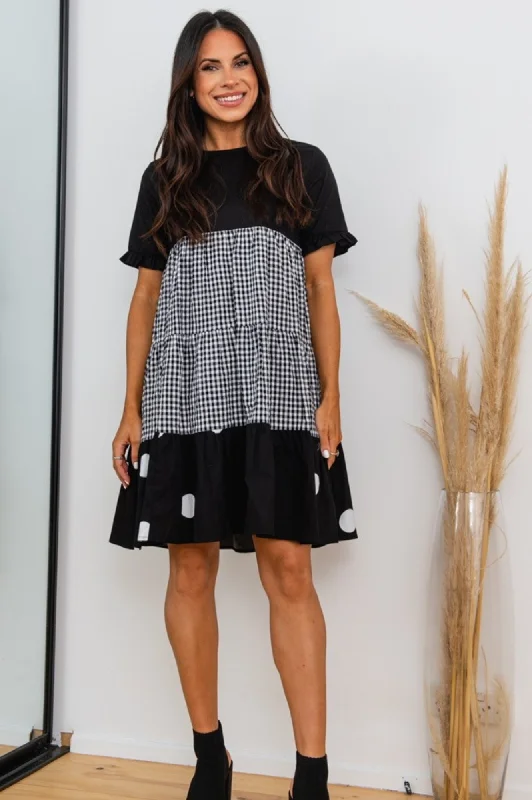Joop Jimmy Spliced Dress - Black/Gingham/Spot  $50