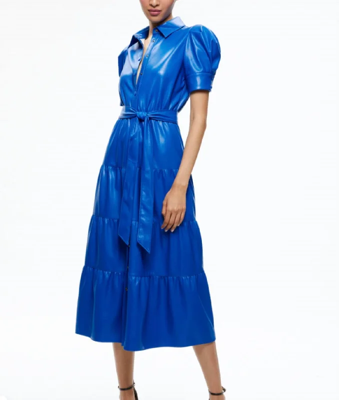 Miranda Vegan Leather Dress In Sapphire