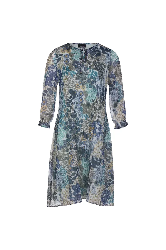 Printed Chiffon Dress | Indgo Green Lurex Grdn | 8576AR