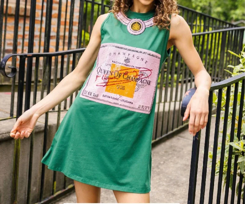 Queen Of Champagne Tank Tee Dress In Green