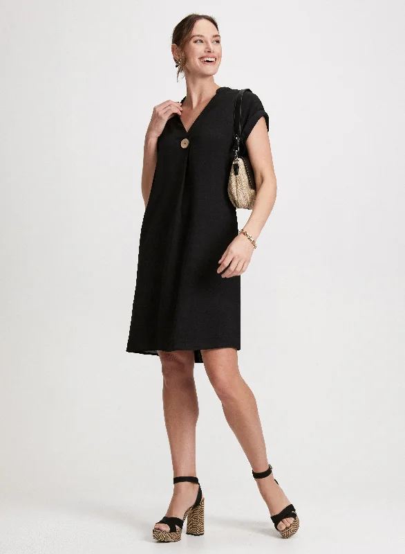 Short Crepe V-Neck Dress