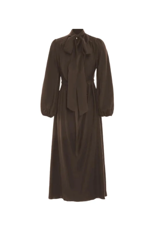 Silk Billow Dress In Chocolate