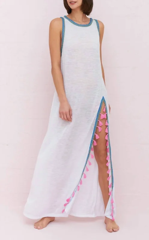 Tassel Slit Dress in White