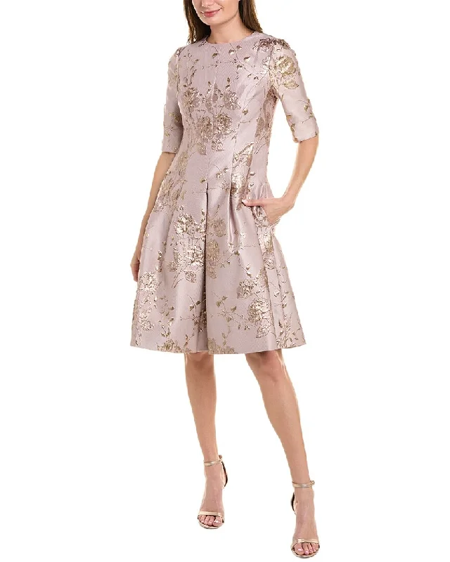 Teri Jon by Rickie Freeman Metallic Jacquard A-Line Dress