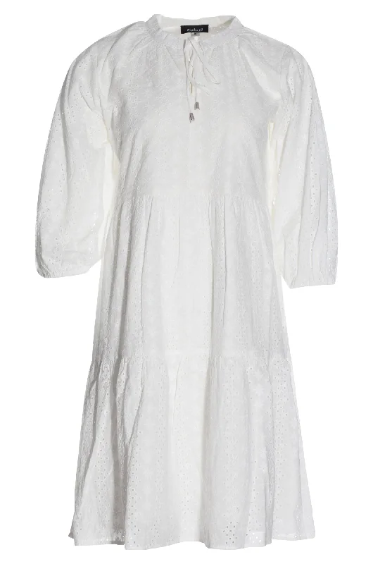V neck Embroidery Anglaise Dress | WHITE | 8591AR