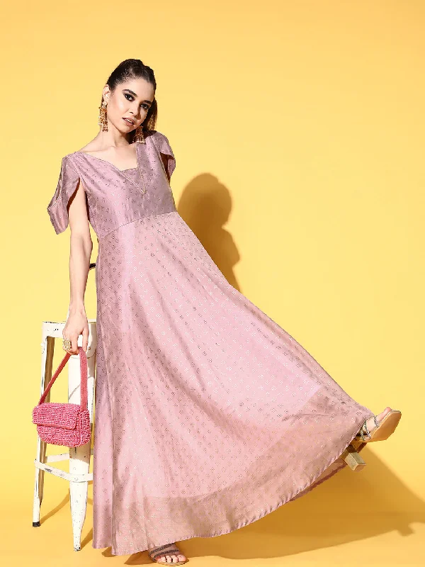 Women's Rusty Rose Chanderi Printed Ethnic Dress - Ahalyaa