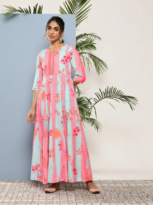 Women's Coral Crepe Printed Ethnic Dress - Ahalyaa