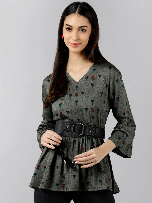 Women's Grey Cotton Conversational Printed Dress  - Ahika