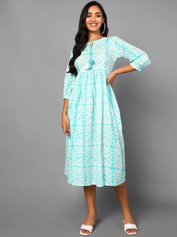 Women's Off White Cotton Tie And Dye Printed Dress  - Ahika