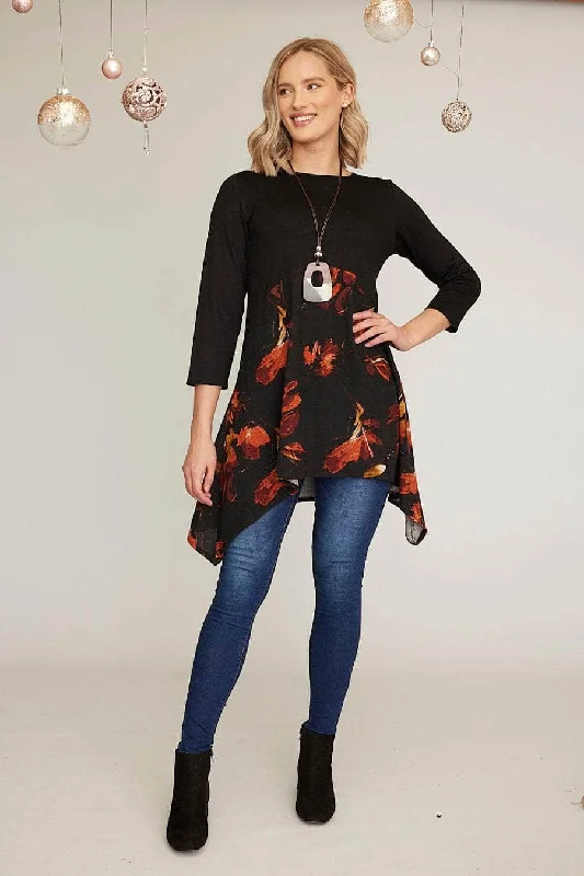 Saloos Autumn Leaves Print Tunic Dress with Necklace Tunics Party sparkling