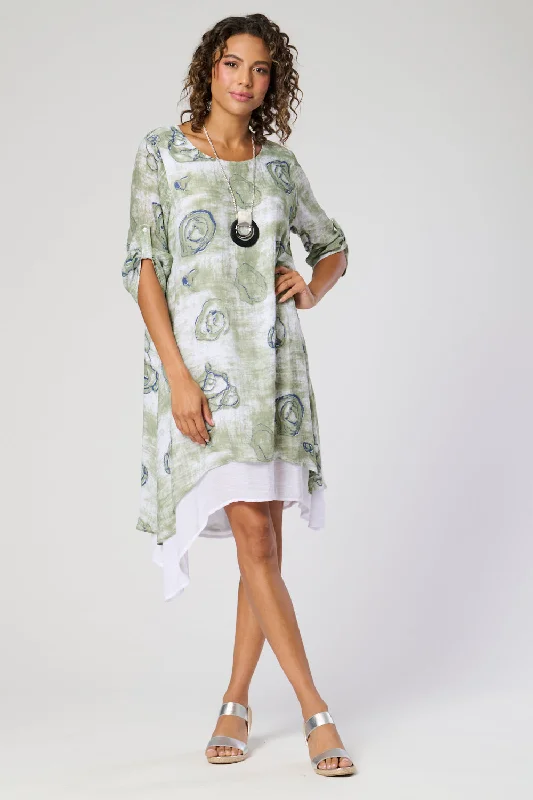 Saloos Swirl Print Double Layer Dress with Necklace Tunics Designer luxury