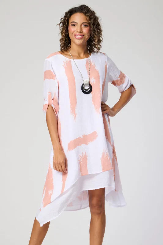 Saloos Ruched Sleeve Double Layer Dress with Necklace Tunics Handmade artisanal