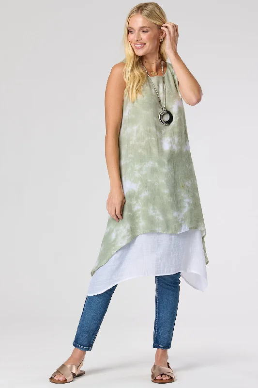 Saloos Swing Tie Dye Dress with Necklace Tunics Spring floral