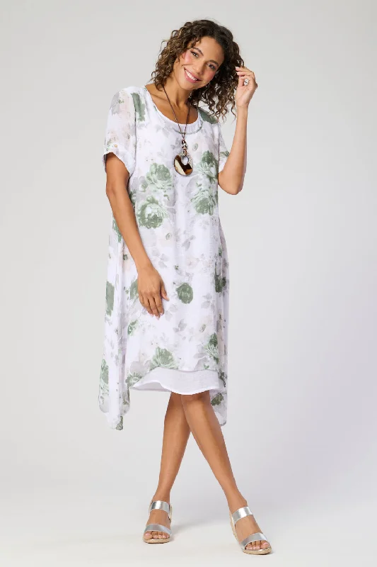 Saloos Print Double Layer Dress with Necklace Tunics Vintage classic