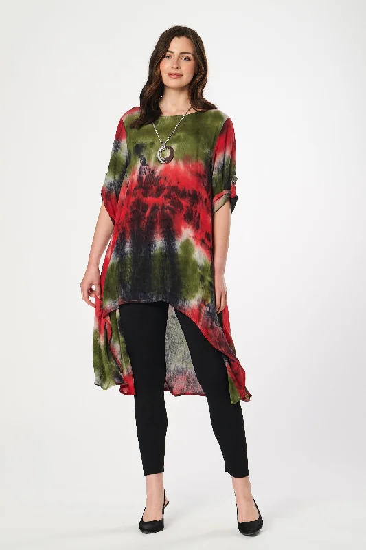 Saloos Dipped Back Tie Dye Dress with Necklace Tunics Running lightweight