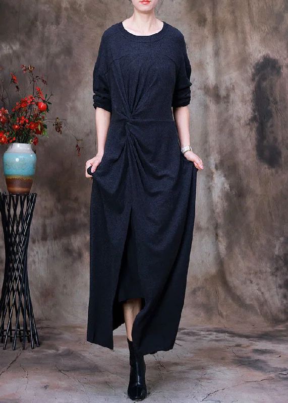 Art Dark Grey O-Neck side open Asymmetrical Velour long Dresses Spring Tunics Occasion special Art Dark Grey O-Neck side open Asymmetrical Velour long Dresses Spring Tunics Occasion special