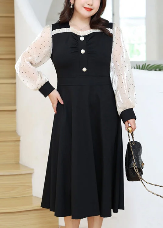 Beautiful Black Dot Ruffled Patchwork Cotton Long Dresses Long Sleeve Tunics Mesh breathable Beautiful Black Dot Ruffled Patchwork Cotton Long Dresses Long Sleeve Tunics Mesh breathable