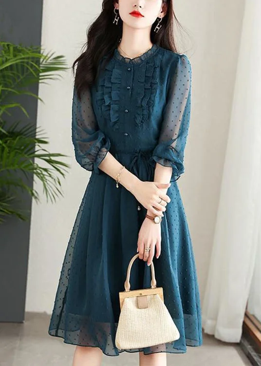 Beautiful Navy Ruffled Tie Waist Patchwork Chiffon Dress Summer Boatneck Modish Everyday Beautiful Navy Ruffled Tie Waist Patchwork Chiffon Dress Summer Boatneck Modish Everyday