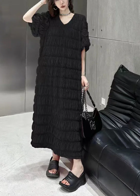 Black Wrinkled Vacation Chiffon Long Dresses Summer Tunics Review highly