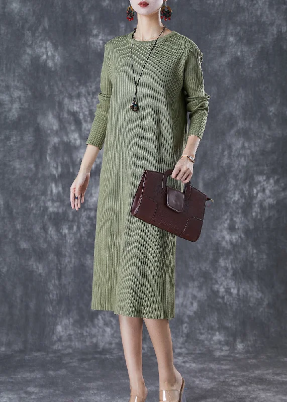 Bohemian Green Slim Fit Knit Long Dress Fall Tunics Velvet soft
