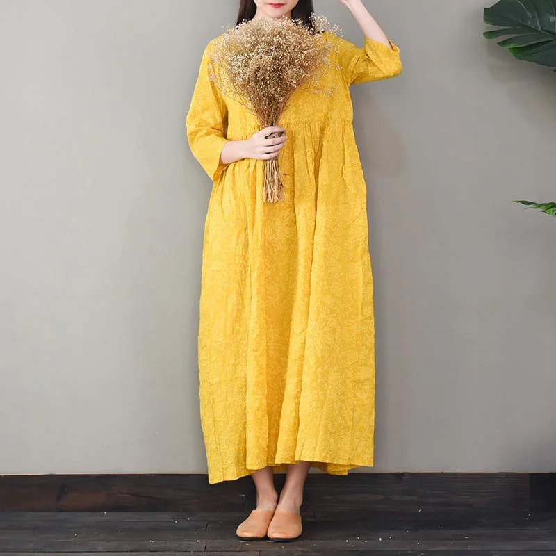 Bohemian o neck cotton high neck quilting clothes Work Outfits yellow long Dresses Tunics Hiking breathable Bohemian o neck cotton high neck quilting clothes Work Outfits yellow long Dresses Tunics Hiking breathable