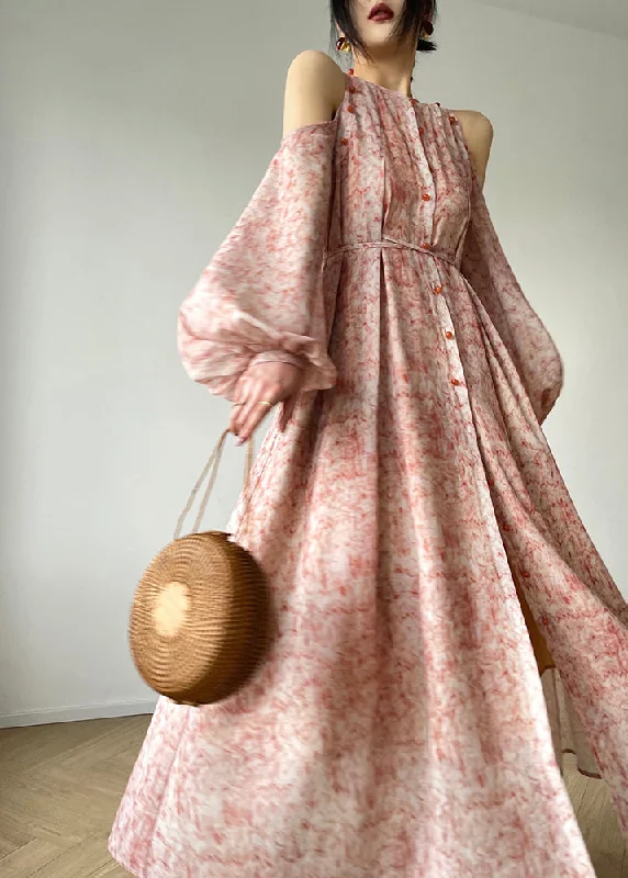 Bohemian O-Neck Print Button Pockets Tie Waist Chiffon Long Dresses Long Sleeve Tunics Silk luxurious Bohemian O-Neck Print Button Pockets Tie Waist Chiffon Long Dresses Long Sleeve Tunics Silk luxurious
