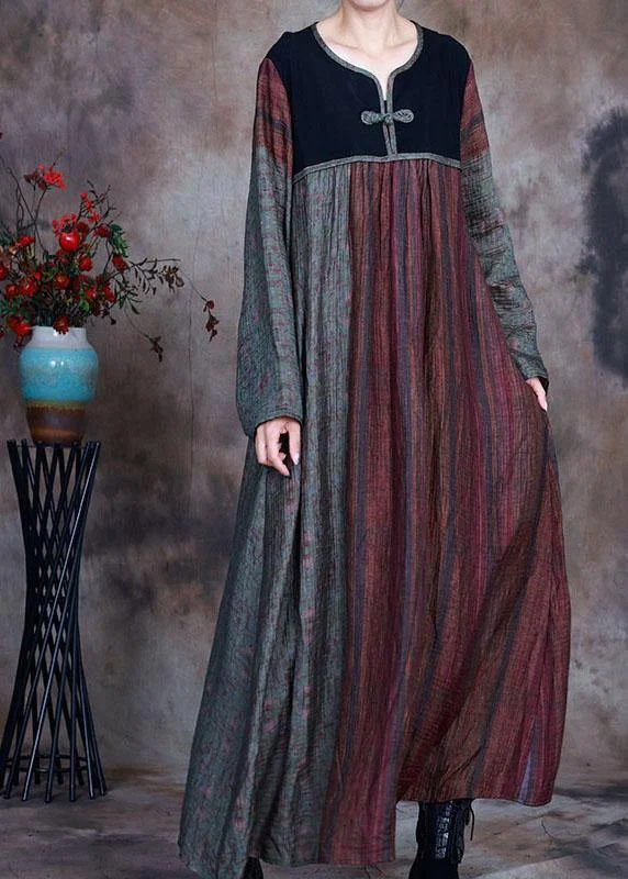 Bohemian Red Green retro Patchwork Print Fall Long sleeve Long Dresses Tunics Mesh breathable Bohemian Red Green retro Patchwork Print Fall Long sleeve Long Dresses Tunics Mesh breathable