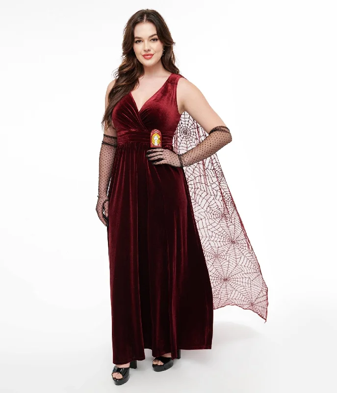Disney Hocus Pocus Collection by Unique Vintage Burgundy Velvet & Spiderweb Sequin Cape Gown Tunics Winter warm Disney Hocus Pocus Collection by Unique Vintage Burgundy Velvet & Spiderweb Sequin Cape Gown Tunics Winter warm