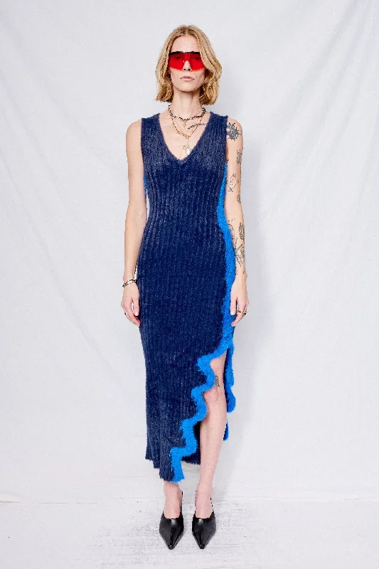 Electric Blue Miley Faux Fur Reversible Long Dress Tunics Exclusive limited