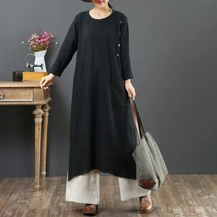 Fashion loose Sweater o neck weather plus size black Largo knit dresses