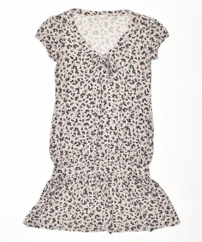 LIU JO Womens Drop Waist Dress UK 12 Medium Off White Floral Viscose Tunics Fashionable chic LIU JO Womens Drop Waist Dress UK 12 Medium Off White Floral Viscose Tunics Fashionable chic
