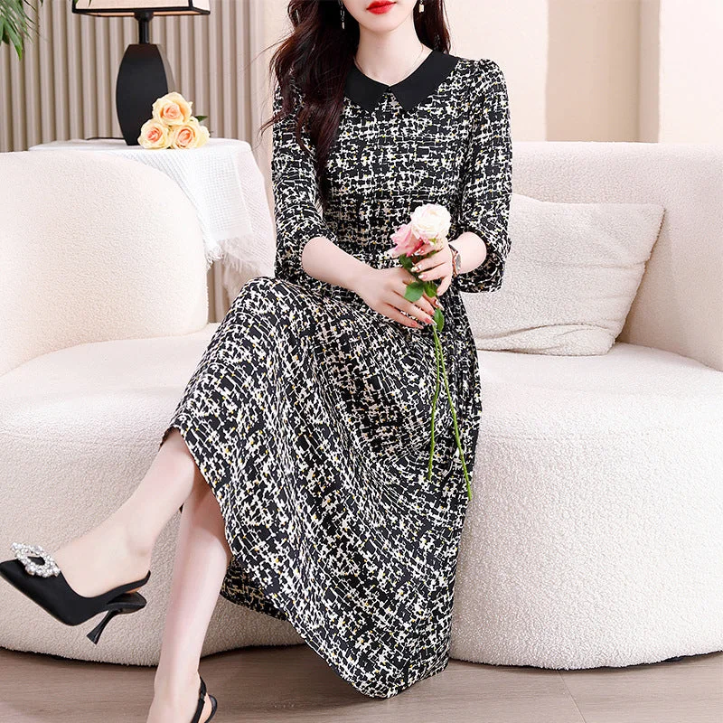 NiDELL . Autumn New Satin Printed plus Size Long Dress Anti-Aging Elegant Waist-Controlled Lace-up Long Sleeve High-End Dress Tunic Top Casual NiDELL . Autumn New Satin Printed plus Size Long Dress Anti-Aging Elegant Waist-Controlled Lace-up Long Sleeve High-End Dress Tunic Top Casual