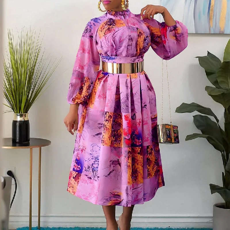 NiDELL D224 Belt Amazon Foreign Trade New Spring High Waist Print Versatile African Large Size Dress Cross-Border Dress Tunics Fashionable chic NiDELL D224 Belt Amazon Foreign Trade New Spring High Waist Print Versatile African Large Size Dress Cross-Border Dress Tunics Fashionable chic