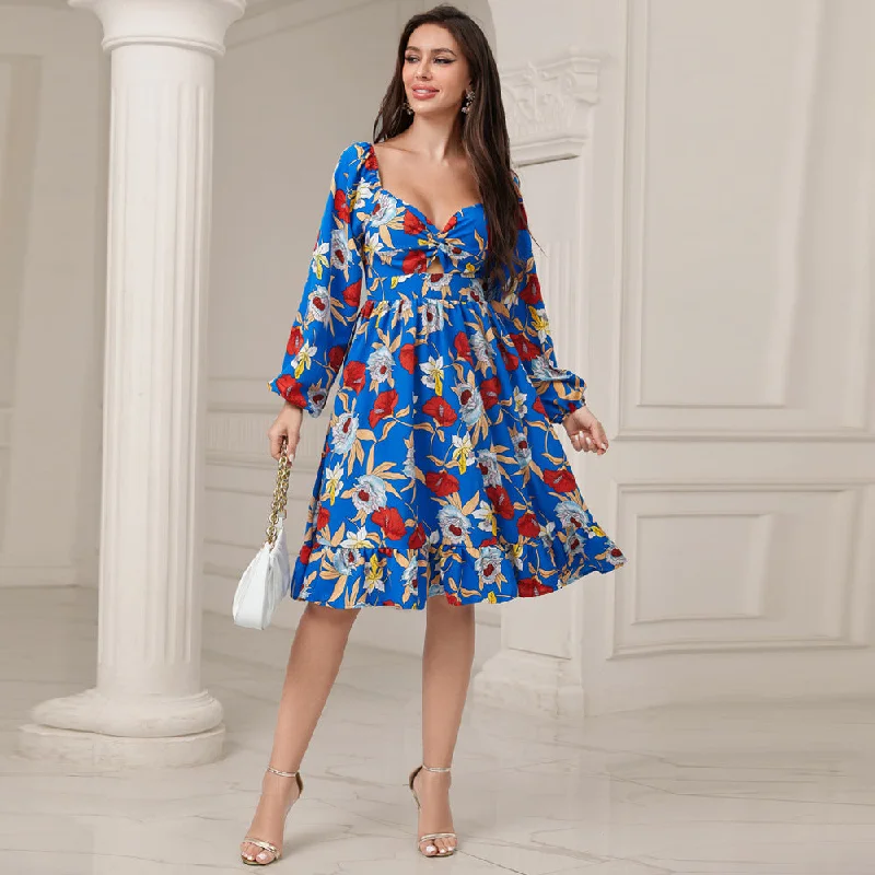 NiDELL FC-23001 European and American Women's Clothing Fashion . Autumn New Digital Printed Chiffon High Waist Dress in Stock sweetheart Neckline Romantic NiDELL FC-23001 European and American Women's Clothing Fashion . Autumn New Digital Printed Chiffon High Waist Dress in Stock sweetheart Neckline Romantic