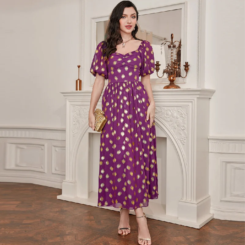 NiDELL FC-23006 European and American Women's Clothing Fashionable Elegant . New Gilding Puff Sleeve High Waist Dress in Stock Tunics Timeless classic NiDELL FC-23006 European and American Women's Clothing Fashionable Elegant . New Gilding Puff Sleeve High Waist Dress in Stock Tunics Timeless classic