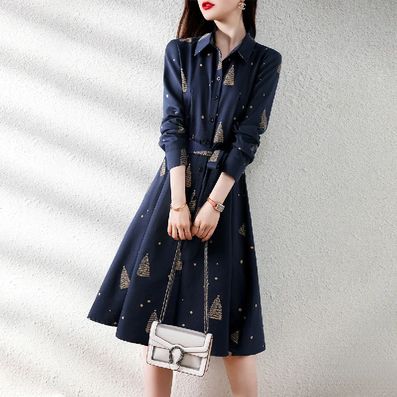 NiDELL High-End Long-Sleeved Dress . Autumn Classic All-Matching Graceful Western Style Fashion Waist Trimming Slimming Printed A- line Skirt Tunics Luxurious premium NiDELL High-End Long-Sleeved Dress . Autumn Classic All-Matching Graceful Western Style Fashion Waist Trimming Slimming Printed A- line Skirt Tunics Luxurious premium