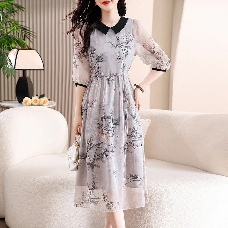 NiDELL Large Size Dress Chiffon . Summer Short Sleeve Silk Printed Waist-Controlled Slimming Temperament Long Dress Wholesale Tunics Wedding white NiDELL Large Size Dress Chiffon . Summer Short Sleeve Silk Printed Waist-Controlled Slimming Temperament Long Dress Wholesale Tunics Wedding white